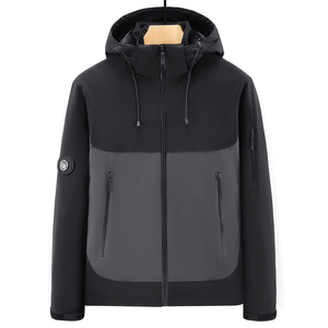 Chaqueta de hombre personalizada con logo, nueva colección otoño-invierno, con combinación de colores, cálida, cortavientos e impermeable, con capucha y forro de terciopelo. - Product Image 1