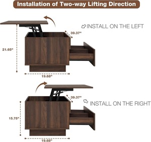 Hiện đại Walnut <span class=keywords><strong>Led</strong></span> trung tâm giải trí <span class=keywords><strong>LED</strong></span> Lift Top Bàn cà phê với ổ cắm điện ẩn ngăn 2 Mở Kệ - Product Image 6