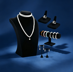 Expositor de Joyería de Terciopelo Negro: Busto de Maniquí para Collares, Anillos, Pendientes y Pulseras para Mostrador de Joyería - Product Image 5