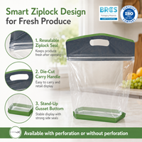 Anti-condens, milieuvriendelijke, food grade ziplock zak, trapeziumvormig, voor bladgroenten, dikke OPP, supermarkt display pouch