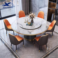 Meubles de salle à manger modernes et luxueux, table aspect marbre italien, table à manger ronde personnalisée avec dessus en marbre