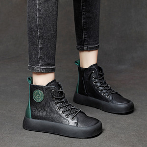 2022 printemps et automne nouveau pour Martin bottes Litchi Grain peau de vache couleur unie rétro bas fermeture éclair latérale Style ethnique bottine - Product Image 6