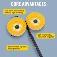 Machine de nettoyage de panneaux solaires à batterie lithium haute efficacité avec brosse rotative double et perche télescopique pour systèmes photovoltaïques sur toiture
