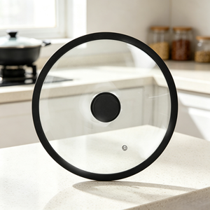 Couvercle en verre trempé de 20 cm avec rebord en silicone sans BPA, écologique, pour poêle, casserole, faitout, bouton <span class=keywords><strong>personnalisable</strong></span> - Product Image 2