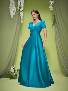 Nuevo Vestido Largo para Mujer, Cuello en V, Cintura Alta, Corte en A, Plisado, Antiarrugas, Color Sólido - Product Image 4
