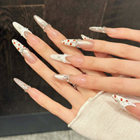 Diseño # 660 # 662 # 675 Uñas Postizas Ovaladas de Almendra, Juego de 10 Uñas Postizas a Presión, Uñas Acrílicas Francesas Hechas a Mano con Perlas, Uñas Postizas de Gel Grueso Personalizadas