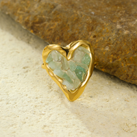 Nouvelle Bague Exquise en Acier Inoxydable Plaqué Or 18K PVD, Incrustée de Pierre Naturelle, Design Simple et Sophistiqué