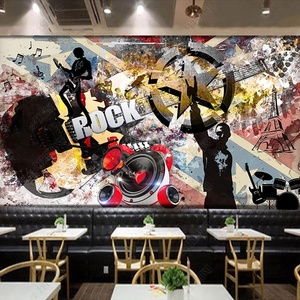 Papel Tapiz Autoadhesivo 3D Impermeable con Diseño de Graffiti Rock, Música y Botánica Moderna para el Fondo de la Sala de Estar - Product Image 3