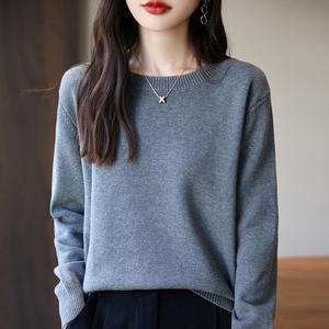 Suéter de punto de algodón grueso de cuello redondo para mujer, manga larga, holgado, capa base, antipilling, estilo otoño-primavera - Product Image 5