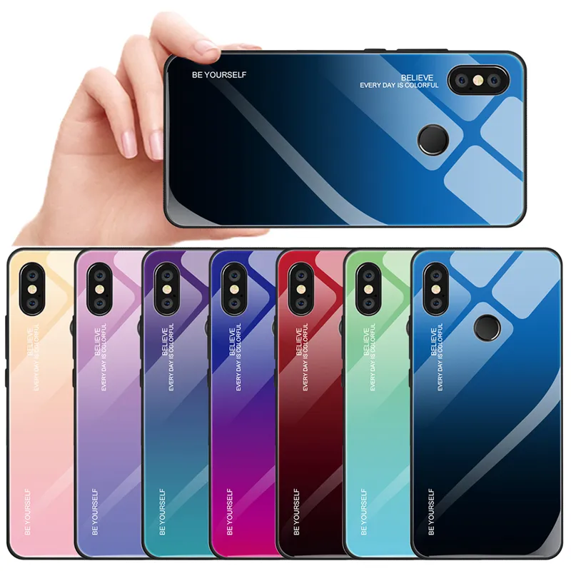 Gradient Tempered Glass Case For Xiaomi Redmi Note 7 6 Pro 5 6A Mi 8 A2 Lite Phone Cases Cover Shockproof Armor Coque Shell