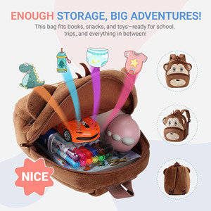 Zaino per Bambini B986 Marrone a Forma di Scimmia, Mini Zaino da Viaggio e Scuola con Motivo Animale, Spallacci Imbottiti, Zaini Personalizzati per Bambini e Bambine - Product Image 2