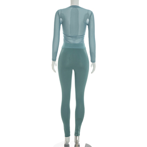 Ensemble décontracté pour femmes Viviblook D26ST167, haut en maille sexy à manches longues, pantalon skinny, ensemble deux pièces de couleur unie - Product Image 3