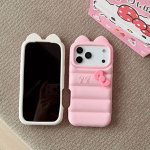 Cover per iPhone 13 14 15 16 17 Pro Max in silicone morbido 3D a forma di gatto con fiocco, antiurto e anti-scivolo - Product Image 5