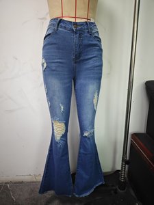 Nuovi Jeans a Zampa d'Elefante Blu Vintage con Vita Alta Elasticizzata e Gamba Lunga per <span class=keywords><strong>Donna</strong></span> - Product Image 5
