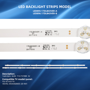 Barre LED di ricambio da 43 pollici per <span class=keywords><strong>TV</strong></span> LED, 17DLB43VER-A 17DLB43VER-B, in alluminio, 1472 mm, 3V, per Smart <span class=keywords><strong>TV</strong></span> <span class=keywords><strong>Vestel</strong></span> VES430QNDS - Product Image 2