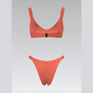 Elevate Your Beach Style Premium Seamless Smocked Scoop Neck Two-Piece Swimsuit with High <b>Split</b> Bikini Bottoms - Product Image 2