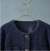 Veste en laine Teddy pour femme, bleu marine, 100% laine, col rond, boutons métalliques, poche plaquée, élégante, courte, manteau d'hiver en laine