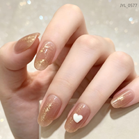 Vente en gros de faux ongles en or nude personnalisés, ongles en amande moyens, réutilisables, logo personnalisé, 24 pièces