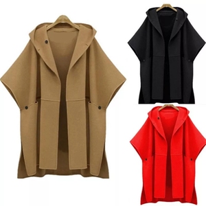 Nouveau Élégant Hiver <span class=keywords><strong>Laine</strong></span> Cape Manteau <span class=keywords><strong>femme</strong></span> Manche Chauve Souris <span class=keywords><strong>Laine</strong></span> Vestes Casual Split Streetwear À Capuche De Luxe Manteau Grande Taille 5XL - Product Image 3