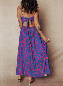 Dear-Lover Abito Lungo Maxi Boho da Donna all'Ingrosso, Stampa Floreale, Scollo a V Intrecciato, Schiena Scoperta con Lacci - Product Image 3