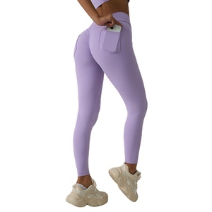 Leggings sportivi da donna sexy con tasche, vita a V, cuciture a effetto push-up, modellanti per glutei, ideali per yoga, corsa, palestra e fitness - Product Image 3