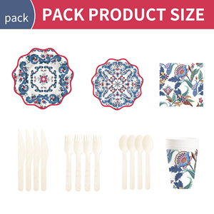 DAMAI - Juego de Platos, Vasos y Servilletas Desechables de Papel con Diseño Floral Estilo Chino Retro para Fiestas, para 8 Personas - Product Image 6