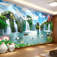 Papier peint 3D personnalisé, ciel bleu, cascade, grue blanche, pin, fleurs de prunier, paysage de style chinois, murale pour ateliers, chambre à coucher