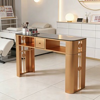 Table de manucure multifonctionnelle moderne avec tiroirs et dépoussiéreur, équipement de salon en métal pour bar à ongles