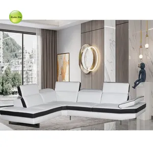 Лидер продаж, мебель для гостиной, современный дизайн, американский черный и белый кожаный угловой диван, набор 1980