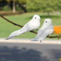 Petites colombes artificielles blanches à plumes, attachées aux branches, 12 cm, en fausse fourrure, oiseaux décoratifs de style pastoral pour la vente en gros