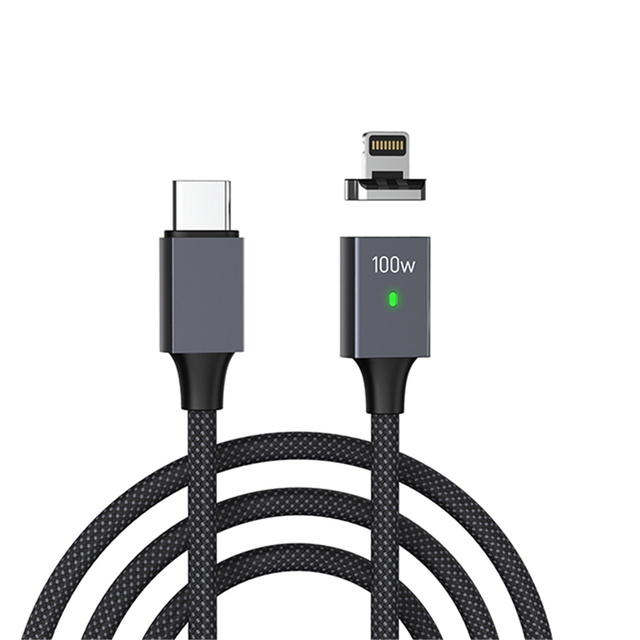 PD 240W LED Magnetic Head Fast Charging 4.0 USB Type C Cable Compatible with Phones 100W Power with 2m Length Smart Nylon Jacket