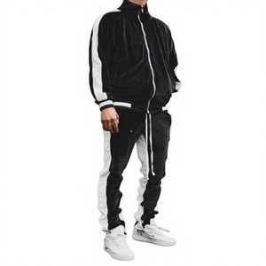 <b>Men</b> Solid Color Velour Tracksuit Full Zip <b>Jacket</b> And Pants Two Piece Casual Athletic Set Regular Fit Autumn Wear - Product Image 1