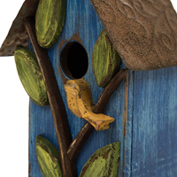 VENTE FLASH - Niche à oiseaux en bois suspendue pour l'extérieur, 9,7 pouces, avec feuilles bleues, décoration de jardin, niche pour oiseaux sauvages