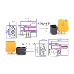 Connecteur AMASS XT60H XT60H-M XT60H-F 2 broches 30A plaqué or mâle/femelle avec gaine pour batterie LiPo de drone RC - Product Image 4