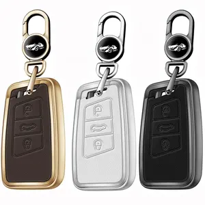 All-inclusive Car Key FOB Zinc Alloy Leather Case Cover Key Chain Car Key Case Cover For VW