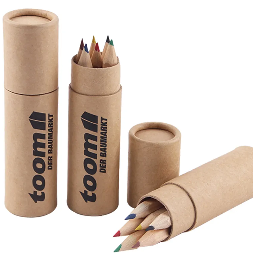 3.5 "עץ <span class=keywords><strong>צבע</strong></span> עיפרון סט מתנת קשת עיפרון עם לוגו 6pcs אישית טבעי בצבע עיפרון עם הדפסה מותאמת אישית