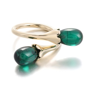 Nouvelle version Bague en or véritable 10k 14k 18k Or jaune Pierres précieuses vertes Bague à ouverture réglable pour femme Bijoux délicats - Product Image 1