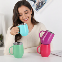 Gobelet isotherme en acier inoxydable 12 oz avec revêtement en poudre, logo personnalisé, pour thé, café et mug, tasse de voyage portable 12 oz avec poignée