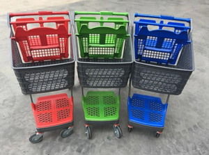 Carrito de compras de mano de supermercado de plástico rojo de 100 litros - Product Image 6