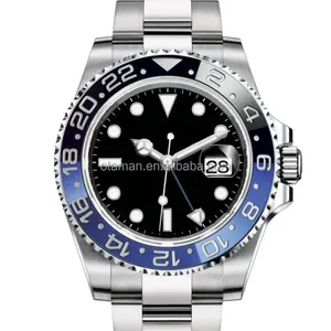 Gmt Horloge 2836 Automatisch Mechanisch Uurwerk 40Mm Horloge F Fabriek Merk Rvs Lichtgevende Horloge Zwart Blauw Bezel