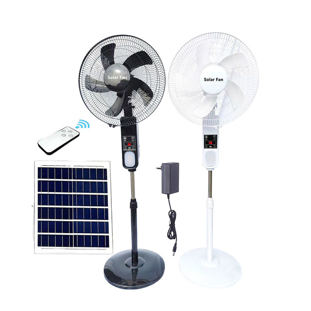 16-Inch High-Capacity Rechargeable Pedestal 6 Speeds Remote Control Standing Solar Fan With Solar Panel&30A Battery for Outdoor
