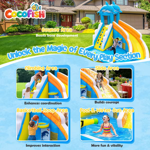 Scivolo d'Acqua Gonfiabile CocoFish Oxford, Castello Gonfiabile per Bambini con Parete da Arrampicata e Pistola ad Acqua - Product Image 3