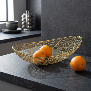 Panier à fruits en fil d'or, paniers de rangement rectangulaires, décoration minimaliste de cuisine, conteneur en métal fait à la main - Product Image 5
