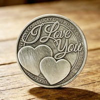 Pièce de monnaie porte-bonheur en métal double face, design cœur, collection antique argentée, souvenirs d'amour pour la Saint-Valentin, jeton cadeau de mariage, vente en gros