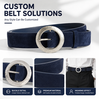 Ceinture personnalisée minimaliste avec boucle en métal martelé, sangle en cuir suédé bleu marine, accessoire de mode de luxe OEM ODM