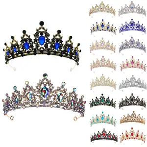 Venta al por mayor oro cristal Rhinestone reina Tiara nupcial Vintage boda accesorios para el cabello barroco belleza desfile corona