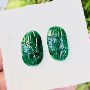 Émeraude verte naturelle sculptée forme ovale sculpture paire de pierres précieuses pour bijoux produit en vrac pierre précieuse faite à la main pour la fabrication de bijoux - Product Image 5