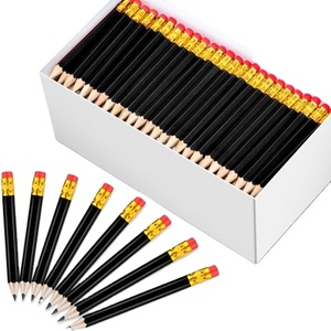 Mini crayon de golf rond en bois noir HB avec gomme – Crayons standard uniques pour la promotion de fournitures de papeterie - Product Image 1