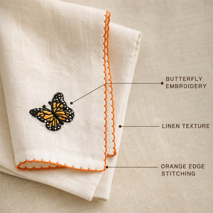 Embroidered <b>Butterfly</b> Cloth Napkin White Dinner Tablecloth Decorative Dinner Napkin Scalloped Edge for Home <b>Dining</b> - Product Image 5