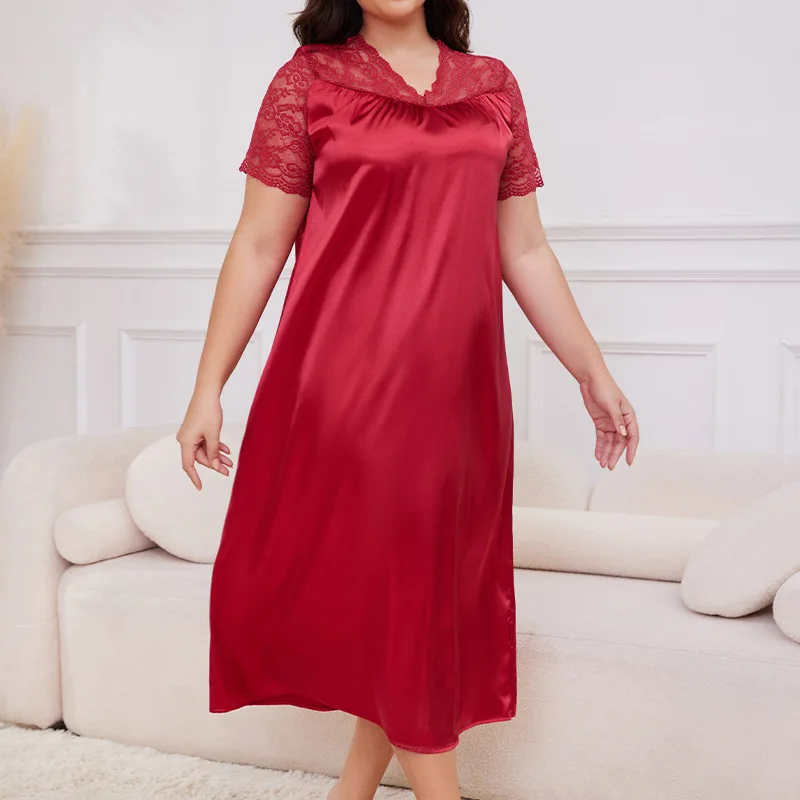 Shop Women's Cross-Border Satin Nightgown Plus Size Large Shop Women's Cross-Border Satin Nightgown Plus Size Large
